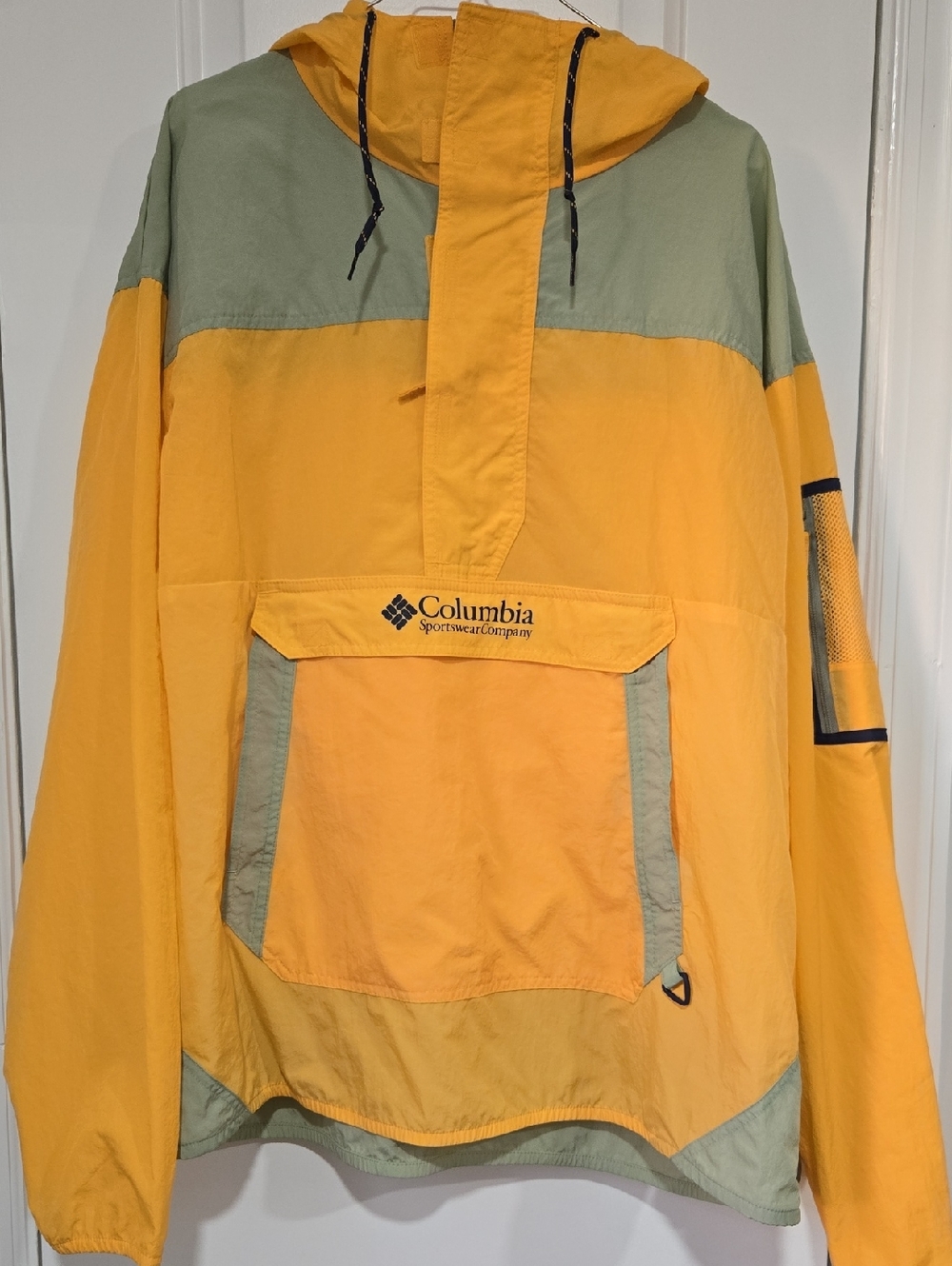 Columbia Challenger Anorak Windbreaker XL Yellow Mens Packable Jacket